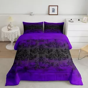 Feelyou Jacquard Bedding Set Black Damask Comforter Set for Kids Boys Girls T... - Picture 1 of 8