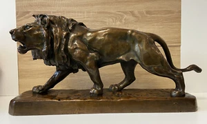 Statue Sculpture Grand Lion Antique en Bronze Massif Par LOUIS VIDAL (1831-1892) - Picture 1 of 17
