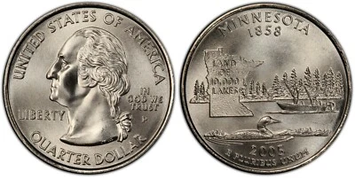 2005-P Estados y Territorios 25c Cuarto/Minnesota/Acabado satinado/Sin circular Gema Foto 1 de 3