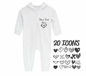 Personalised Cute Zipped Hooded Baby Sleepsuit Heart Love Icons NB - 18 Months - Picture 1 of 10