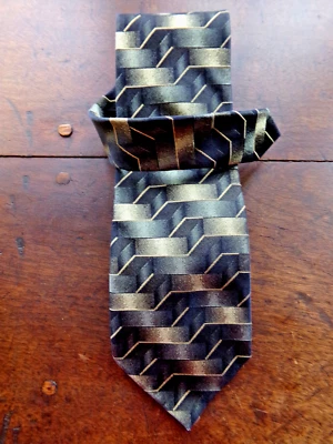 Галстук, геометрический, Pierre Cardin, шелк, золото, черный, бронза - Изображение 1 из 4
