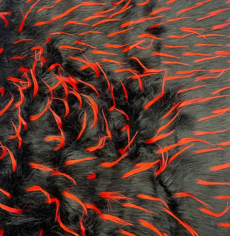 Spike Faux fur red on black Upholstery Fabric by the yard - Image 1 of 1