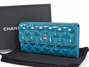 Authentic CHANEL Pine Green Patent Leather CC Long Wallet Snap Coin Purse #56867 - Picture 1 of 21