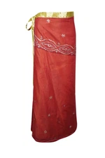 Boho Chic RED Sequin Embroidered 2 Layer Lightweight Wrap Around Long Skirts