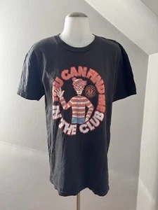Men’s Local Celebrity Where’s Waldo Black Graphic T-shirt Pullover Crew-Neck M - Picture 1 of 16