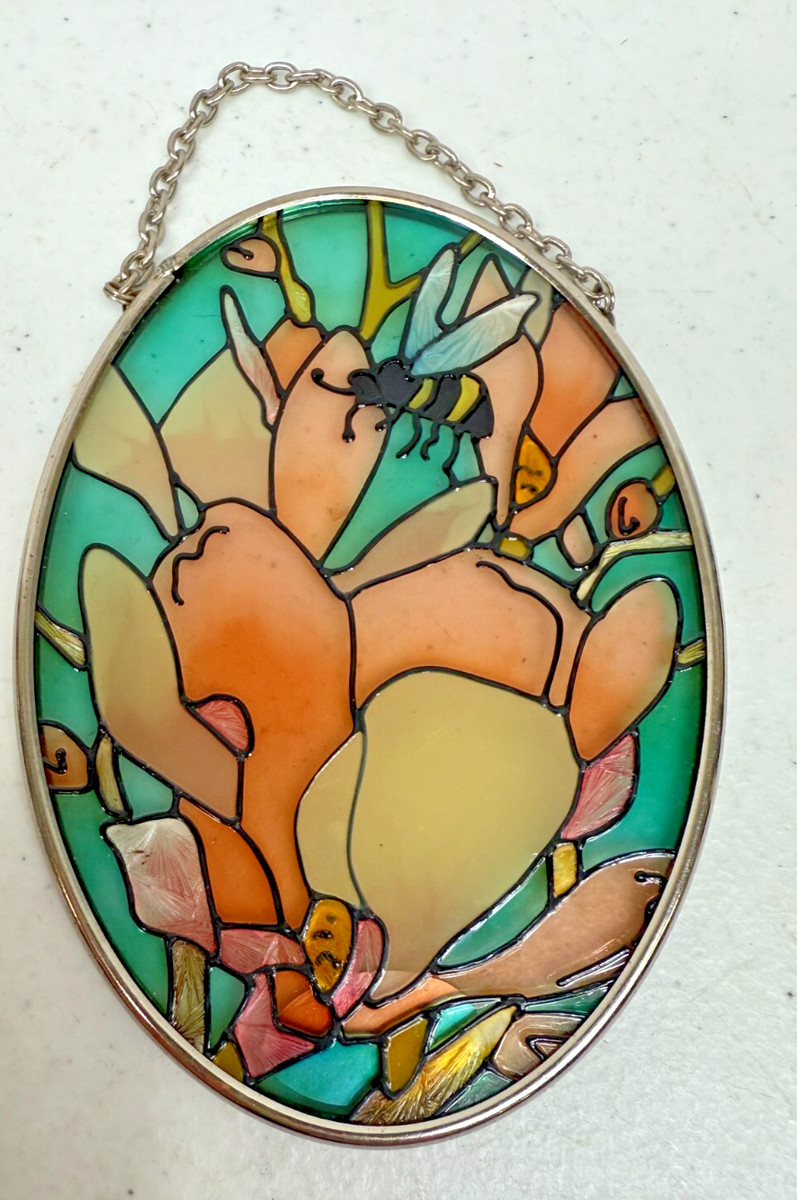 Joan Baker サンキャッチャー Vintage JOAN BAKER Designs CATS Hand Painted Stained Glass