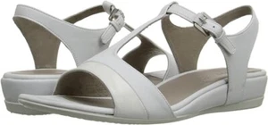 NEW Box Ecco Touch 25 T-Strap Wedge Heel Sandal White Leather/Patent 41/10-10.5 - Picture 1 of 9