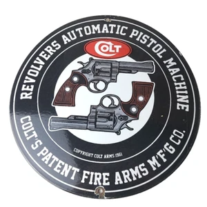 Letrero vintage de armas de fuego Colt - revólveres pistolas automáticas gas porcelana letrero - Imagen 1 de 15