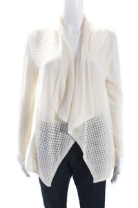 Neiman Marcus Womens Open Cashmere Knit Draped Open Front Cardigan Ivory Size S