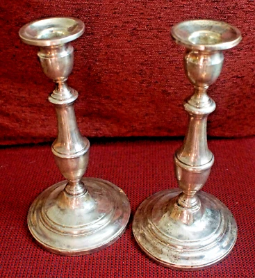 Par de PORTAVELAS MASIVAS de plata de ley International EXELENT 8,5" Foto 1 de 2