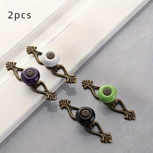 2PCS Ceramica Lega Maniglia Manopole Singolo Foro Cassetto Armadi Rétro Decor - Foto 1 di 12