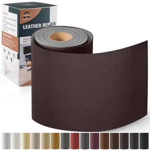 Parche adesivo cuero 4"x63", marrón oscuro, reparación sofá/silla/asiento - Foto 1 di 12