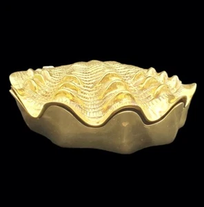 Messing Muschel Muschel Scharnier Box Holiday Glam Regency groß selten Andenken Schmuck Vintage - Bild 1 von 15