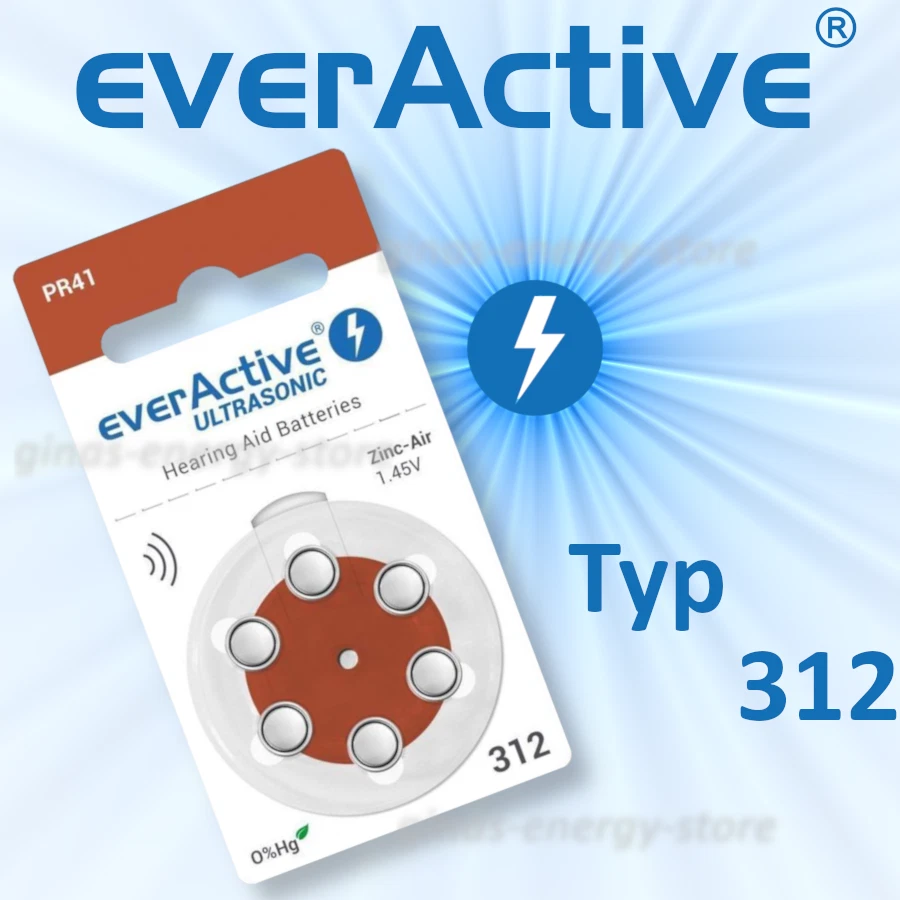 240 x EverActive Typ 312 Ultrasonic Hörgerätbatterien Hörgerät Batterie