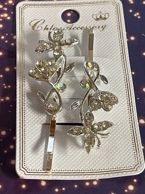 ACCESORIOS CHLOE 🌺 MARIPOSA FLORAL IRIDISCENTE🌸 HORQUILLAS 💐 NUEVO CON ETIQUETAS 🔥 LINDO 🔥 Foto 1 de 4