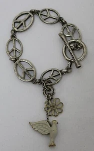 Glücksmarke Vintage Silber Peace Zeichen 7,5" Knebel Bettelarmband - Bild 1 von 5