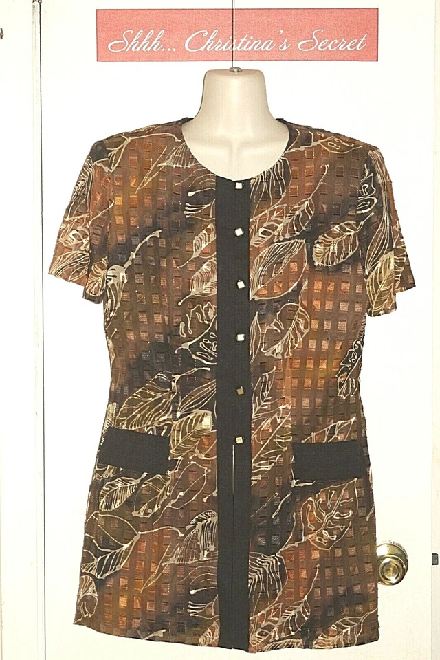 Chaqueta Blusa DE COLECCIÓN DAWN JOY Forrada de Gasa Mangas Cortas Marrón Negro 10 *XLNT+ Foto 1 de 4