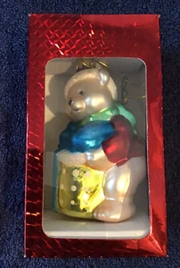 Hand Crafted Glass Christmas Ornament Christmas Bear New in Damaged Box - Picture 1 of 4
