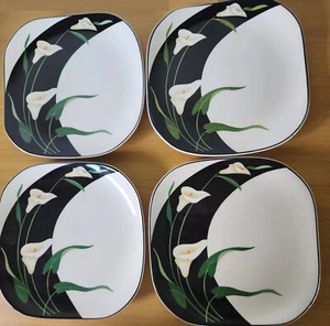4 SANGO Quadrille Black Lilies Salad Plates Dessert Dishes 5101 - Picture 1 of 4