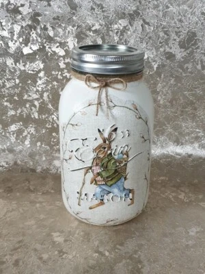 Tarro Beatrix Potter Mason Decoupaged Hecho a Mano Almacenamiento/Dinero Jarro Té Café Azúcar  Foto 1 de 4