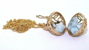 Larimar Crystal Gold Plated 1 1/2 Inch Cage Pendant And 24 Inch Chain C14A - Picture 1 of 3