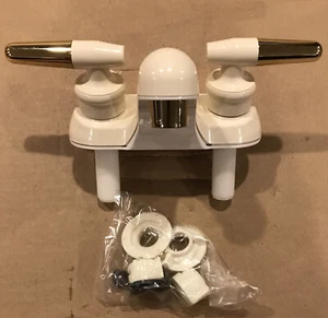 Casa rodante/cámper/remolque - grifo de baño de baño de 4" plástico blanquecino/latón pulido - Imagen 1 de 5