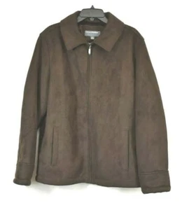 Perry Ellis Portfolio Mens Brown Zip Front Collar Coat Slash Pocket Size Large - Picture 1 of 8
