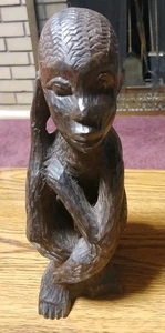 Vintage handgeschnitzte afrikanische Stammeskunst Ebenholz Holzstatue - Bild 1 von 11