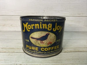 Vintage Morning Joy Coffee 1 lb Tin Can Bird Graphic New Orleans LA Rare NO LID - Picture 1 of 21