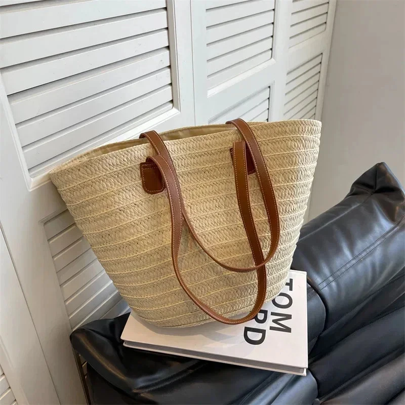 Straw Clutch Bag Women Braided Basket Tote Top Handle Beach Shoulder Satchel - Image 1 of 4