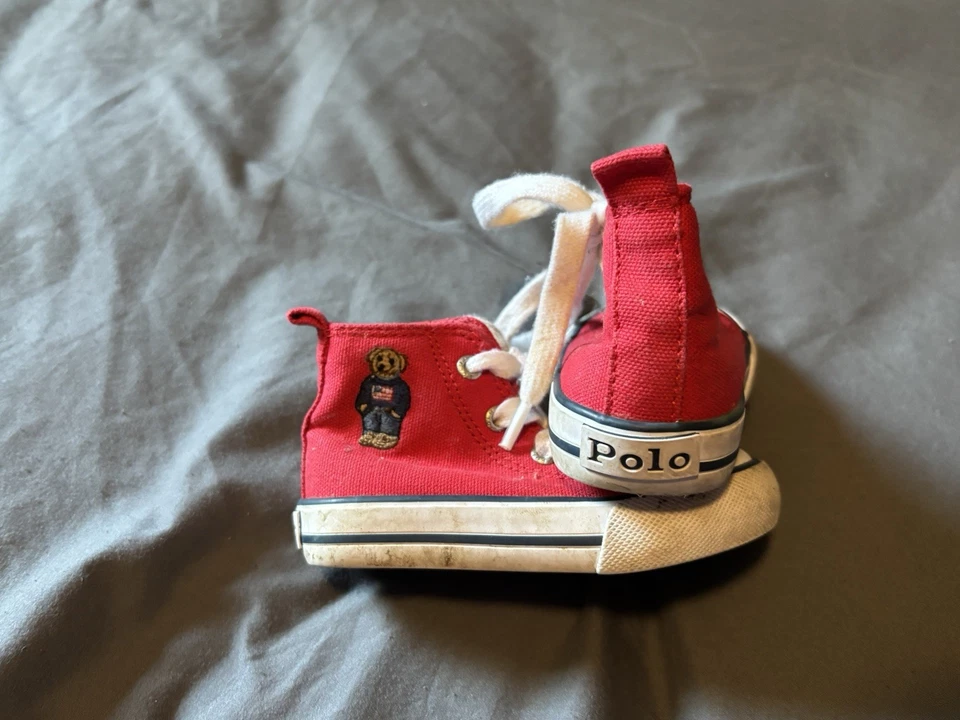 Polo Ralph Lauren Hamptyn HI Top Zapatos Bebé Niño Pequeño Talla 5 Rojo Oso Quilton Foto 1 de 4