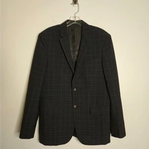 John Varvatos Men's Wool Blend Plaid Blazer Size 40 R Navy Black Classic Preppy - Picture 1 of 11
