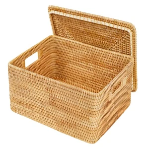 Rattan Basket With Lid,Large Storage Basket Lidded,Rattan Box For Shelf (14.2... - Foto 1 di 8
