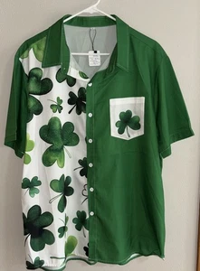 Herren L St. Patrick's Day Hemd mit Knopfleiste grün Kleeblätter Lucky Boston Celtics - Bild 1 von 12