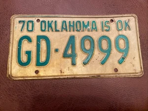 Vintage Original '70 OKLAHOMA IS OK Auto Car License Plate GD-4999 Expired Tag - Bild 1 von 3