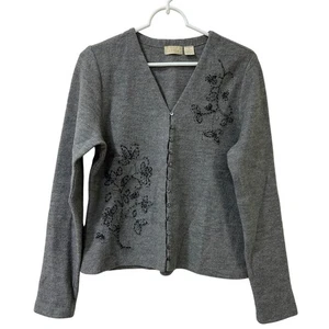 J.Jill Womens Size Medium 100% Merino Wool Floral Embroidered Cardigan Sweater - Picture 1 of 5