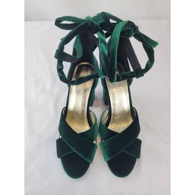 Forever Soles Emerald Green Velvet Wedding Bridal Cocktail Party Heels EU37 US 6 - Image 1 of 4