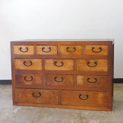 Baú japonês antigo Tansu Dansu cofre de armazenamento madeira feito à mão era Edo - Imagem 1 de 4