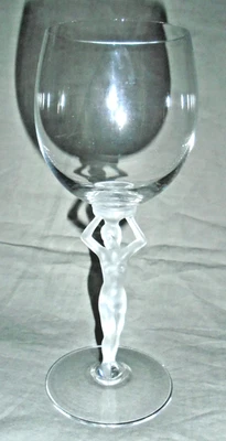 Bayel French Art Deco Crystal Wine Glass, Nude Woman Frosted Stem, 8" - Image 1 of 4