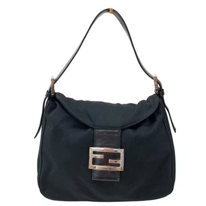 Fendi FF Logo Mamma Baguette Shoulder Bag Nylon Black Authentic 13295 - Picture 1 of 23