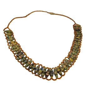 Artisian Made Rolled Paper Bead & Seed Bead Necklace Earth Tone Color - Picture 1 of 9