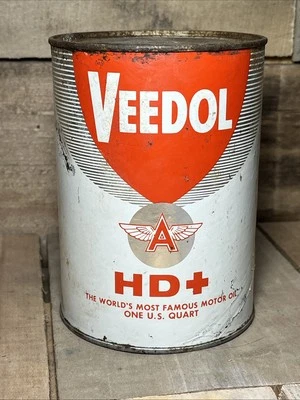 COMPLETO Vintage VEEDOL HD+ Aceite de Motor 1 Qt Compuesto Lata Gasolinera Full Flying A Foto 1 de 4