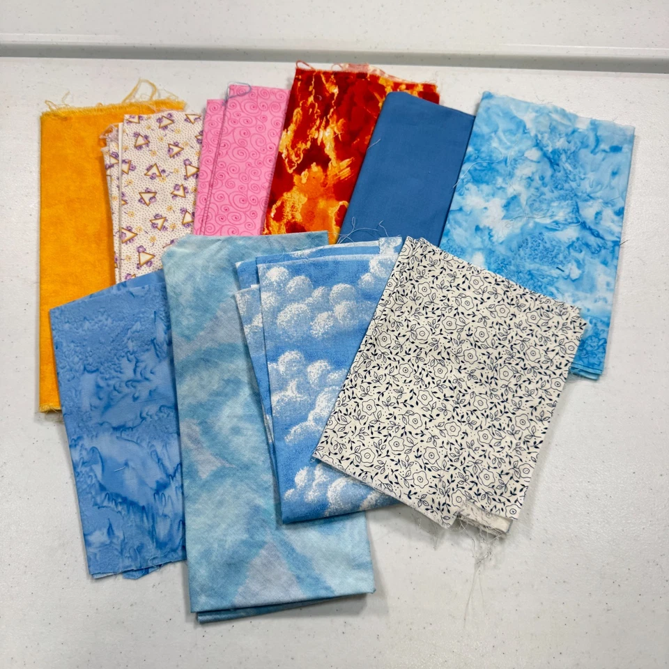 vintage fabric fat quarter bundle cotton set 10 blue sky tie dye pink orange - Image 1 of 4