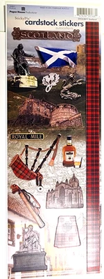 Scotland Bagpipes Kilt Whiskey Castle Tartan Cross Flag Paper House Stickers - Image 1 of 3