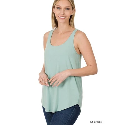 1X Light Green Scoop Neck Round Hem Tank Top Zenana Plus size comfy cool - Image 1 of 4
