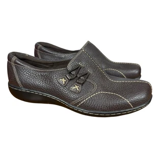 Mocassini scarpe comode Clarks Bendables donna marrone scuro pelle sassolino taglia 7,5 - Foto 1 di 16