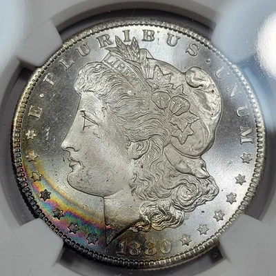 1880 S Morgan Silver Dollar $1 NGC MS67 RAINBOW TONED Superb Gem Wow! *M100 - Image 1 of 4