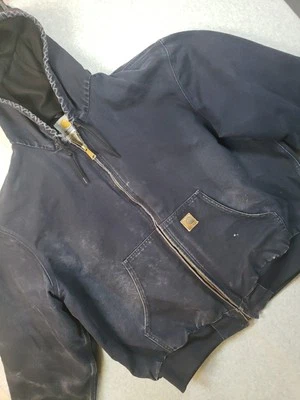 Chaqueta de trabajo de lona con capucha vintage Carhartt para hombre 2XL azul pato J25 MDT descolorida Foto 1 de 4