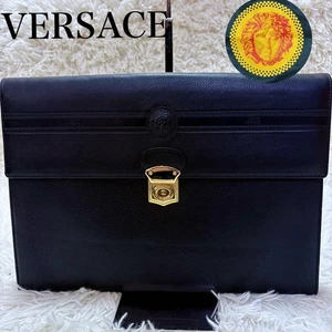 Authentic Gianni Versace Clutch Bag In Black Genuine Leather with Storage Bag - Picture 1 of 16