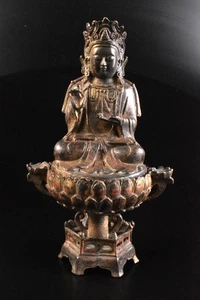 S2750: XF Japanese Copper BUDDHIST STATUE sculpture Ornament Buddhist art - Picture 1 of 8